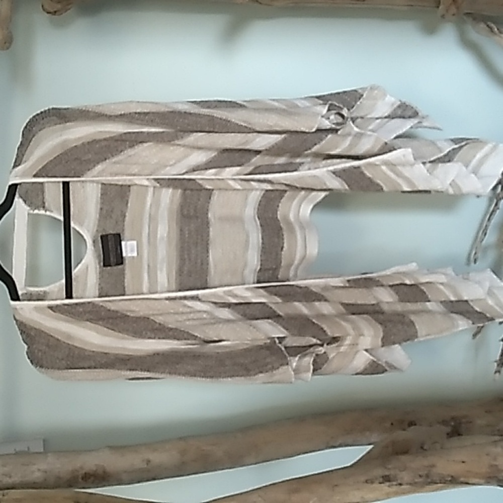 Absolutely high low waterfall knit open side,  striped lightweight cardigan